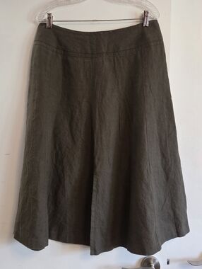 TALBOTS Irish Linen Midi Skirt Loden Green 12 Petite